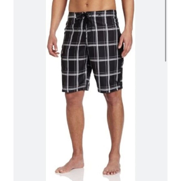 Hurley Board Shorts Men 32 Black Plaid Swim Bottoms Beach Pool Surf 11" - Picture 3 of 11